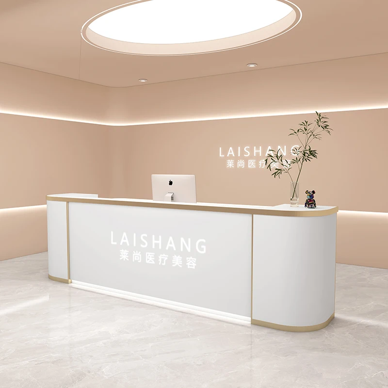 custom.Modern Minimalist Curved Reception Desk Hotel Gym Clothing Store Beauty Salon Nail Salon Featuring MDF Bar Cash