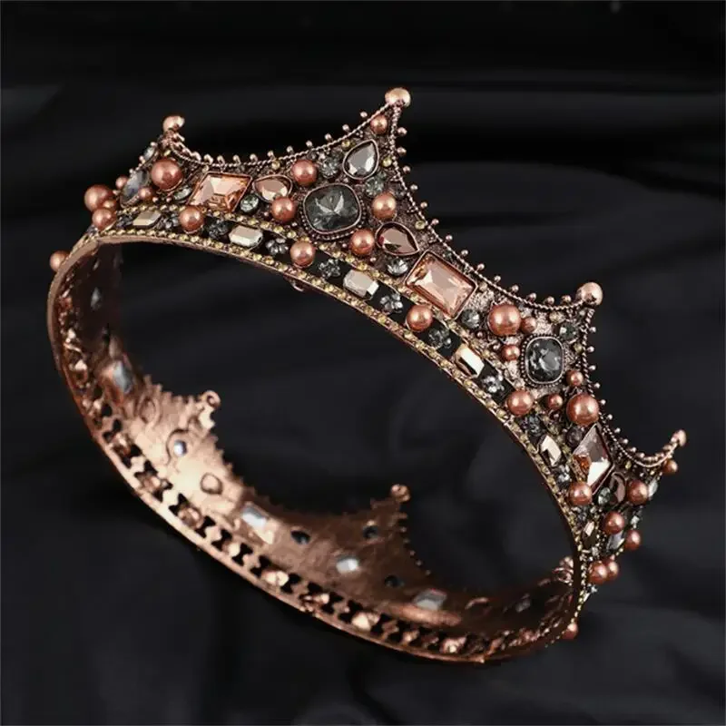 Crystal Round Bridal Tiara Big Black Crowns Baroque Pageant Prom Diadem Rhinestone Witch Tiara Headband Wedding Hair Accessories