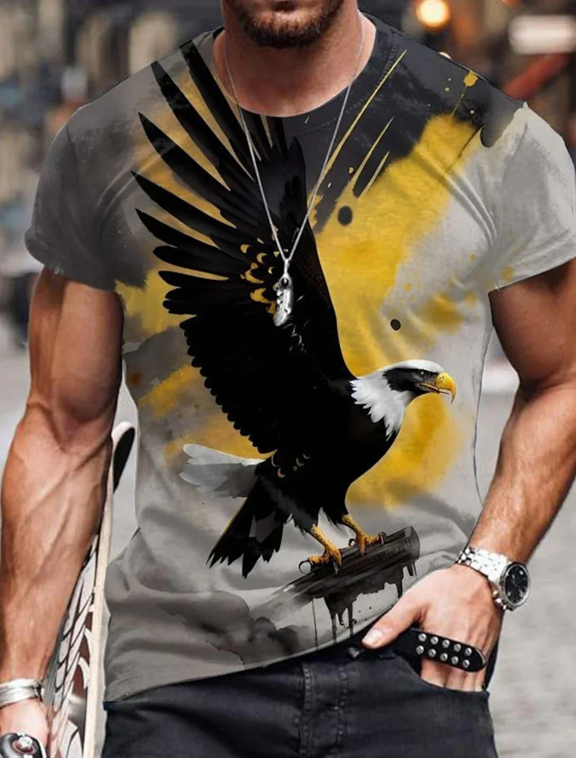 

Футболка мужская оверсайз с коротким рукавом, винтажная модная тенниска с 3D-принтом льва, повседневная майка, уличная одежда, лето