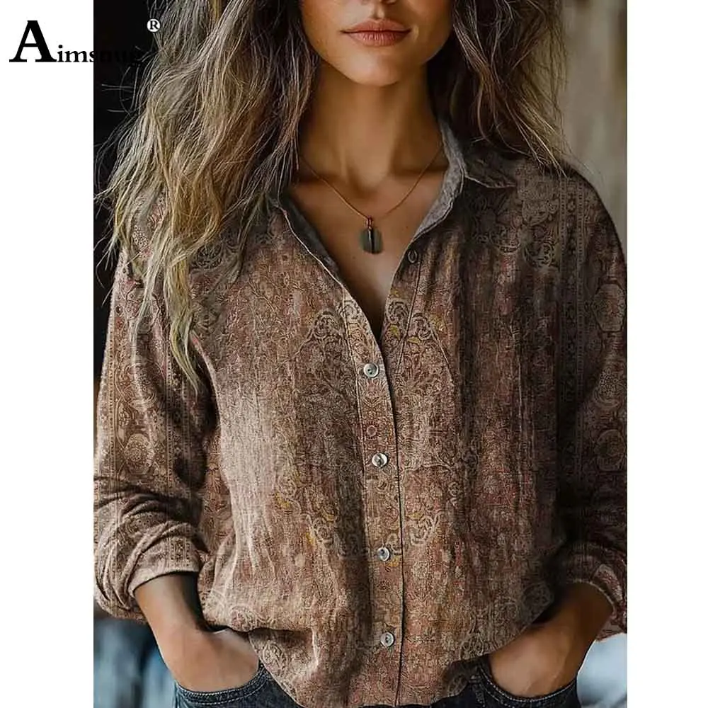 

2025 European Style Casual Retro Tops Blouse Women Long Sleeve Beach Shirts Ladies Bohemian Flower Print shirt blusas femmes New