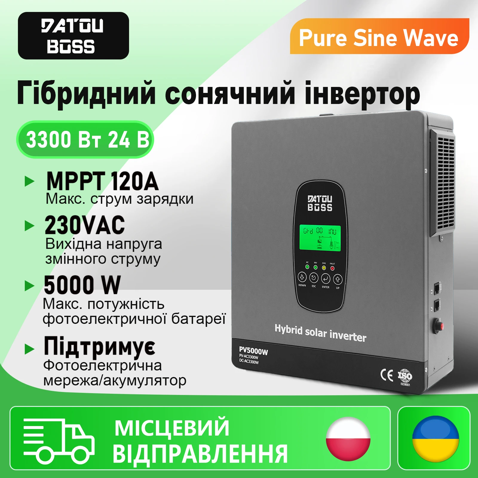 

MFUZOP 3300W Hybrid Solar Inverter 24V Battery To 230VAC Pure Sine Wave Output MPPT Solar Charger Controller