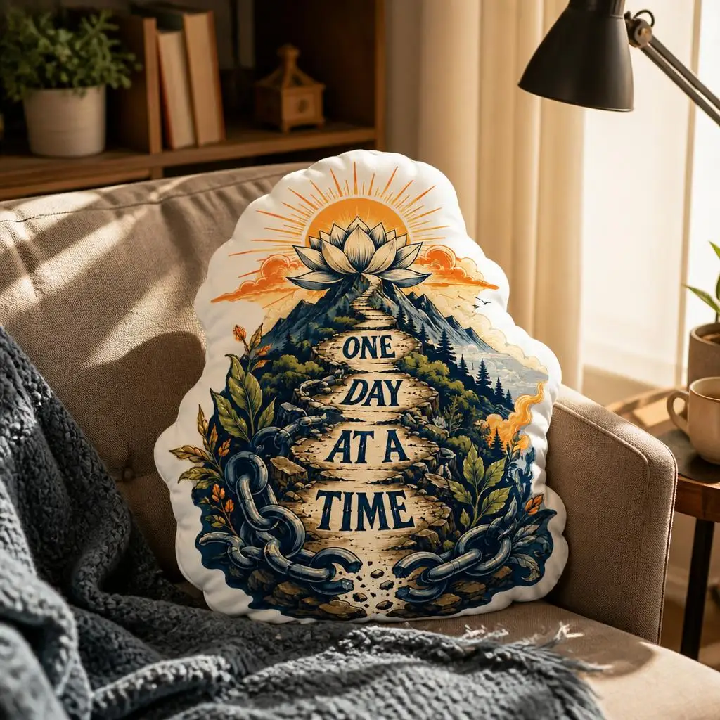One Day At A Time Sobriety Recovery Throw Pillow Mountain Trail Encouragement Cushion Irregular Stuffed Floor Pillow Gift
