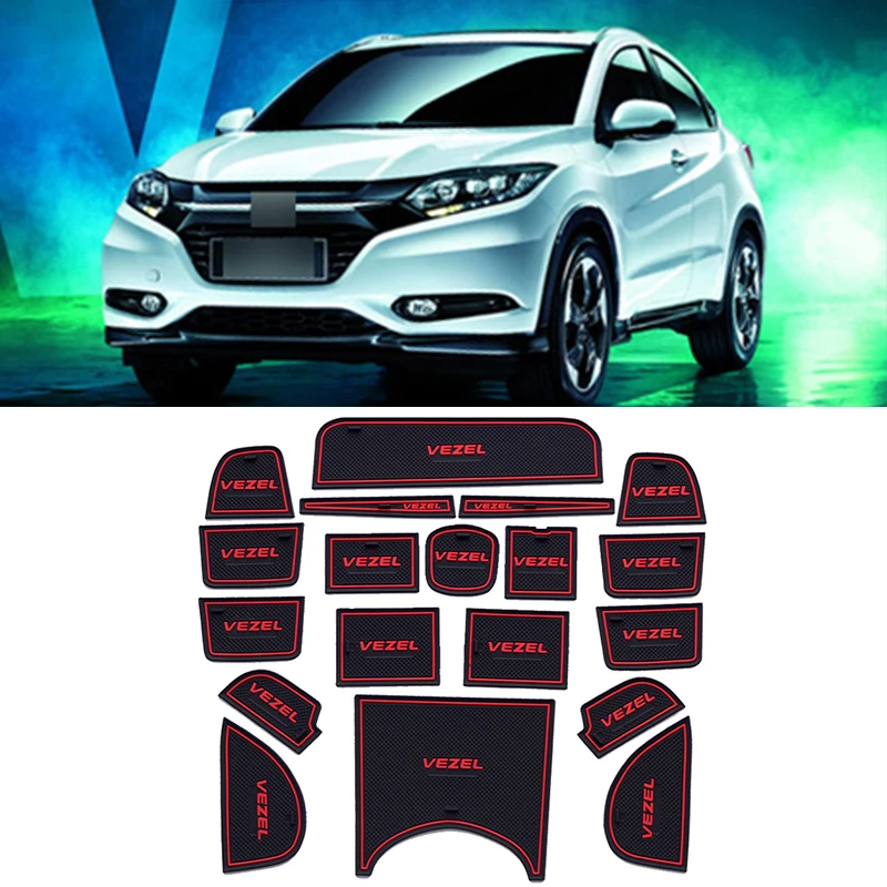 19 Pcs Car rubber anti-slip mat coaster Door Slot Mat Set For Honda VEZEL accessories