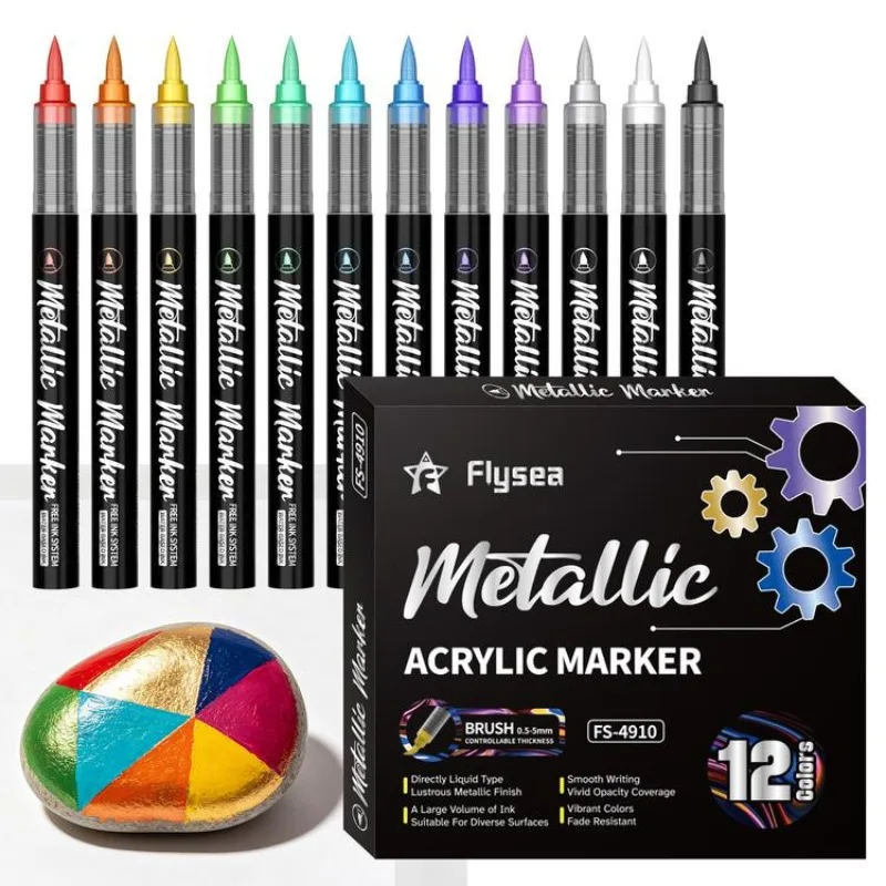 Metallic Direct Ink Acrylic Paint Marker Set, Soft Tip Markers for Student Journaling & Hand Drawing Art Crafts Art Markers