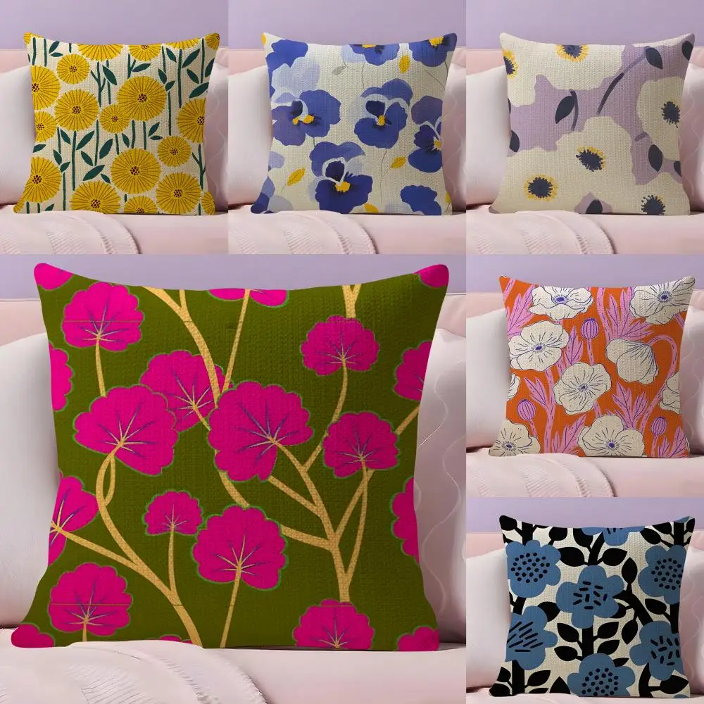 

Наволочка для подушки с цветочным принтом в стиле INS, из натурального льна, двусторонняя, декоративная, для дивана, домашний декор, подарок