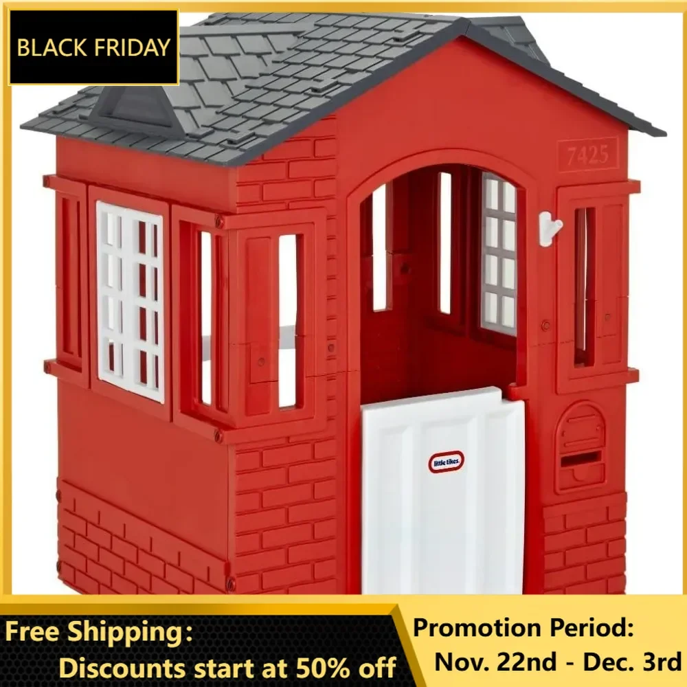 Playhouse with Working Door, Windows, and Shutters Red, for Kids 2-6 Years Old, Easy To Assemble and Store, Playhouses