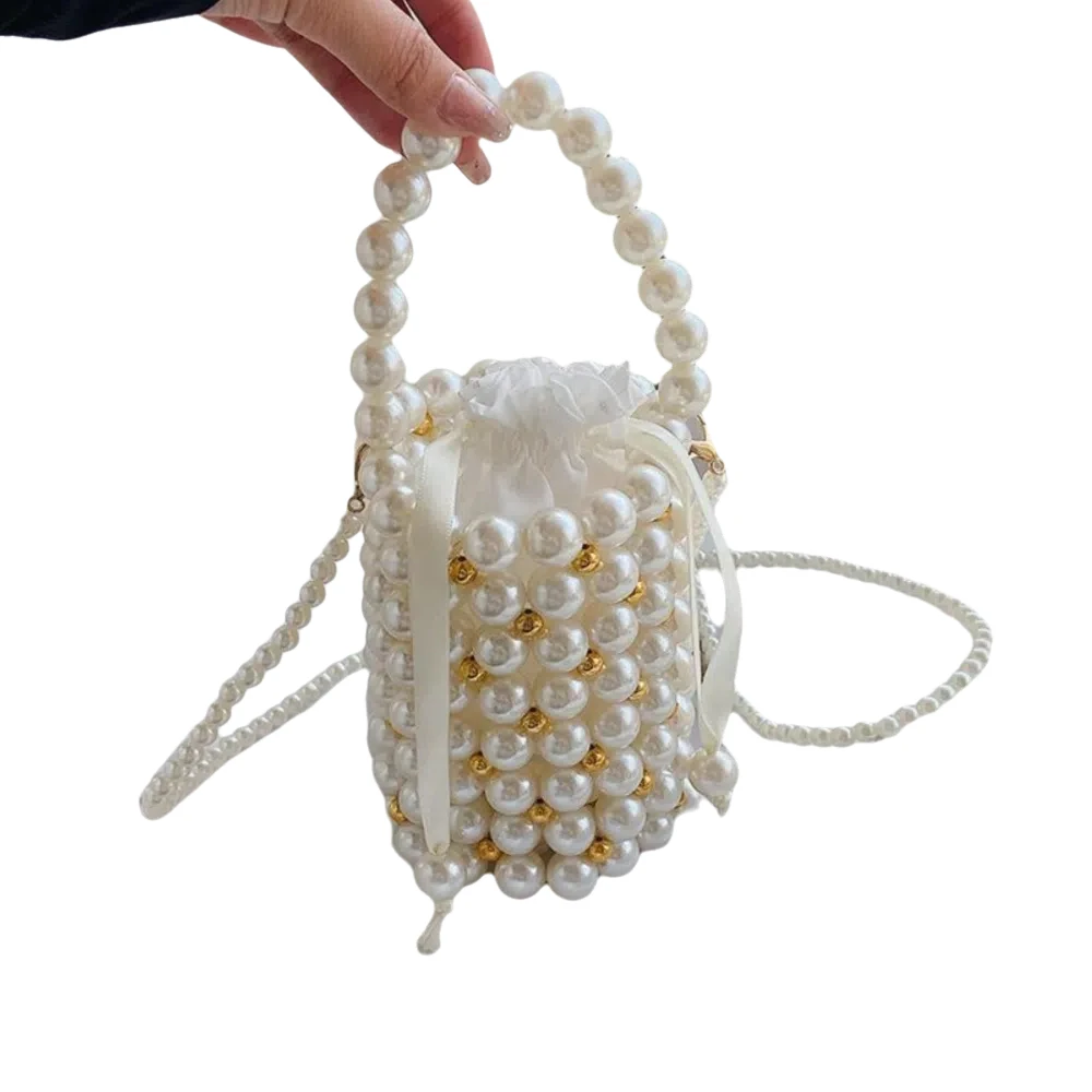 

Luxury Pearl Beaded Handbag Mini Hollow Out Crossbody Coin Purse Detachable Chain Bohemia Small Storage Shoulder Bag Travel