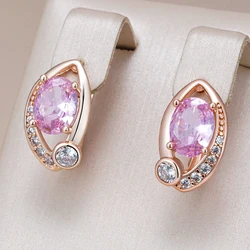 Kinel Luxury Oval Pink Natural Zircon English Earrings for Women 585 Rose Gold Color Bride Earrings Lady Gift Wedding Jewelry