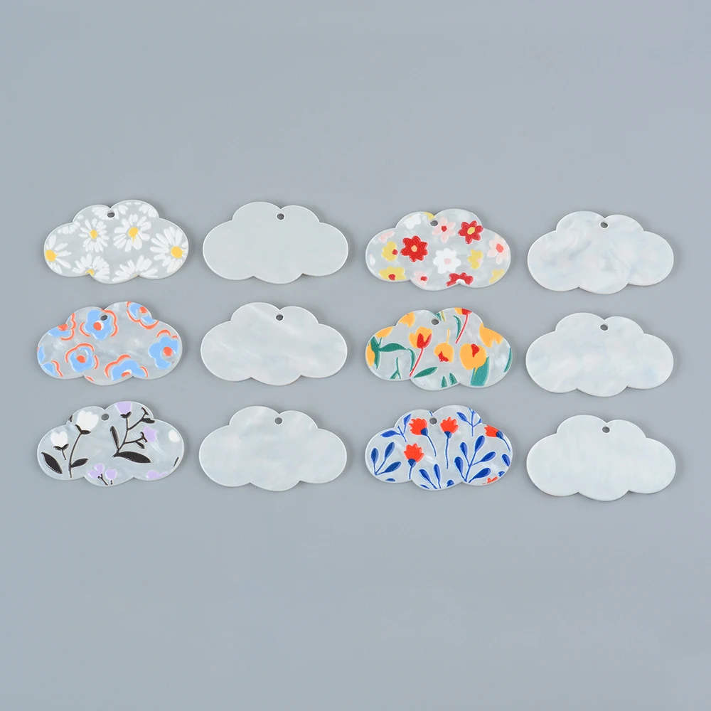 6pcs/lot Cute Flower Cloud Shaped Acrylic Pendant Jewelry Accessory Handmade Connector DIY Earrings Component for Women Men