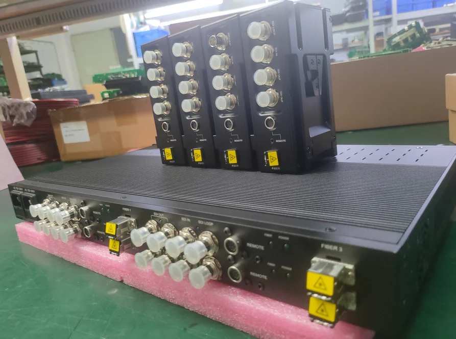 4 sets 12G SDI  4k video in , pgm ,8 PIN Remote 2.5mm remote dual lc fiber  Fiber Optic Converter Transceiver