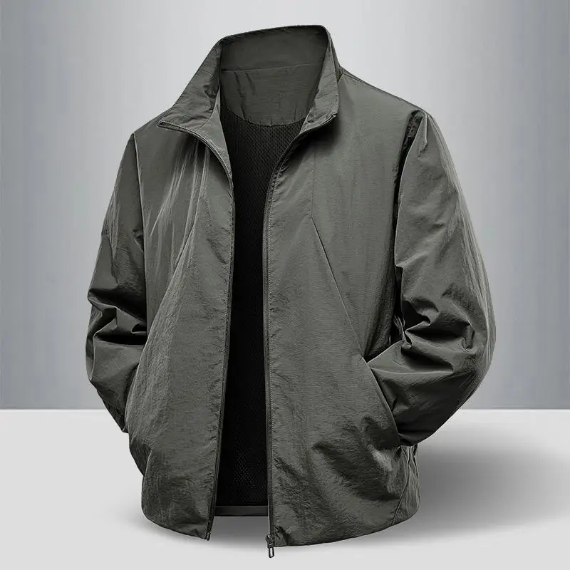 سترة رياضية قصيرة للرجال لفصلي الربيع والخريف، خفيفة الوزن بطبقة واحدة، قميص كاجوال للخارج، موديل رقيق بدون علامة تجارية مسجلة #2