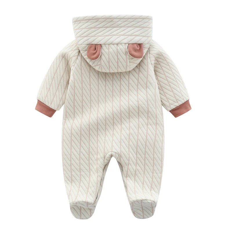 Unisex Winter Newborn Baby Hooded Rompers Thicken Warm Long Sleeve Jumpsuits Boys Cotton Sleepwear Outwear
