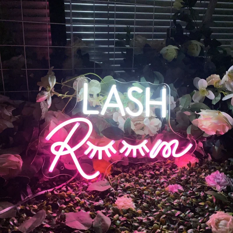 Lash Room Neon Sign Eyelashes Light Pink Glow LED Sign Make Up Beauty Room Decor Beauty Studio Neon Wall Hanging Aesthetic