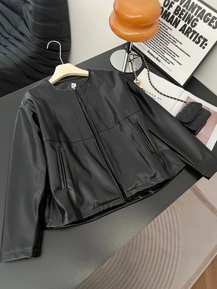 Casual Loose plus Size Women's Jaet Outerwear Bla Leather Top Commute Sle Autumn Winter New Arrival Faion Sensation