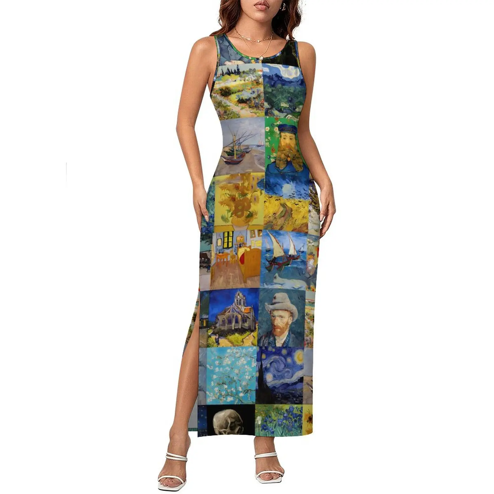 Vincent Van Gogh Dress Sleeveless Mosaic Patchwork Streetwear Maxi Dresses Pretty Bodycon Dress Women Custom Oversize Vestidos