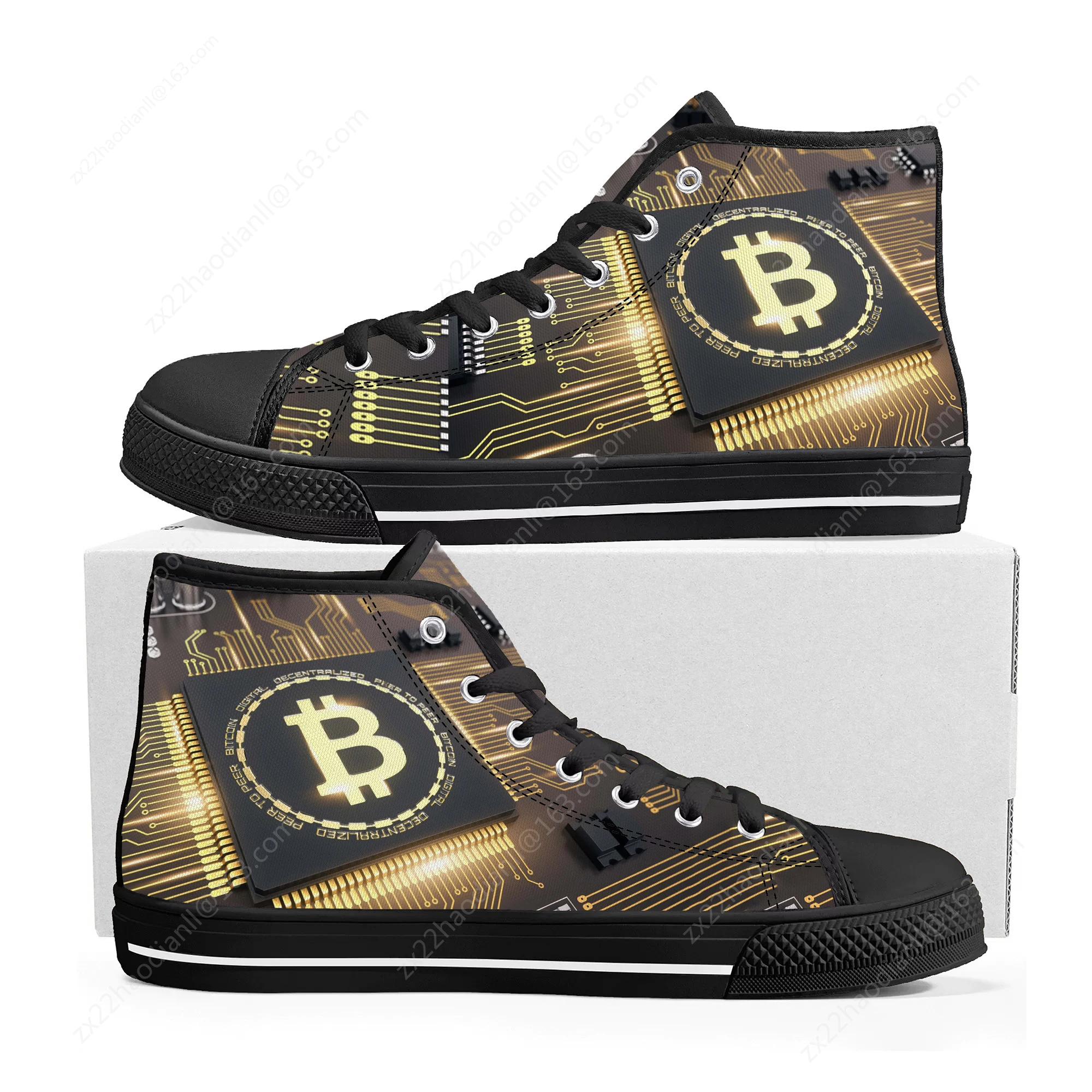 Hot Bitcoin Cryptocurrency Miner BTC Coin High Top Sneakers Mens Womens Teenager Canvas Sneaker Casual Couple Shoes Custom Shoe image 2