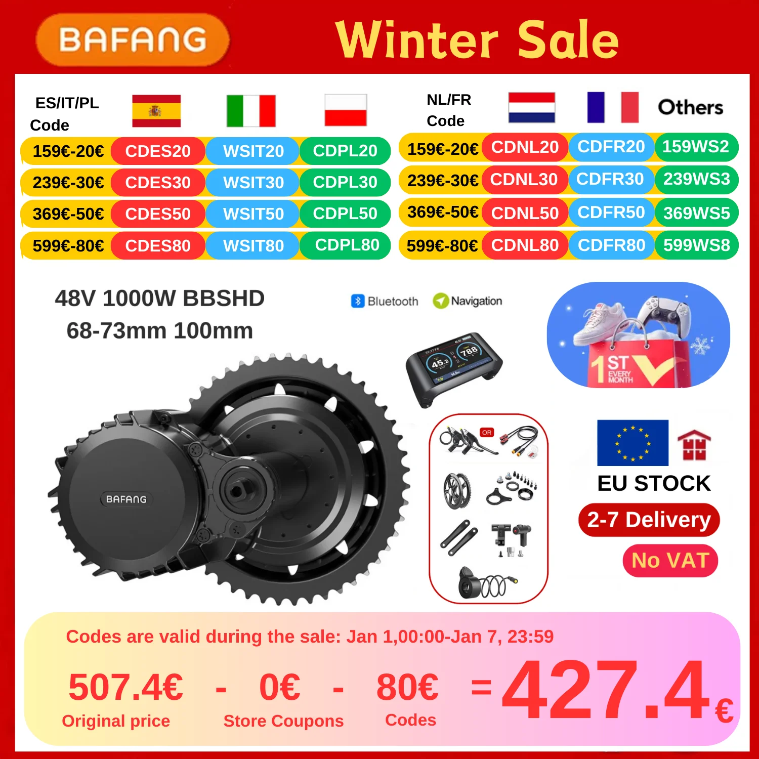 BAFANG 1000W 48V BBSHD Mid Drive Motor Kits Electric Bicycle Motor BBS03 68mm 100mm Ebike Mid Drive motor engine Conversion Kit