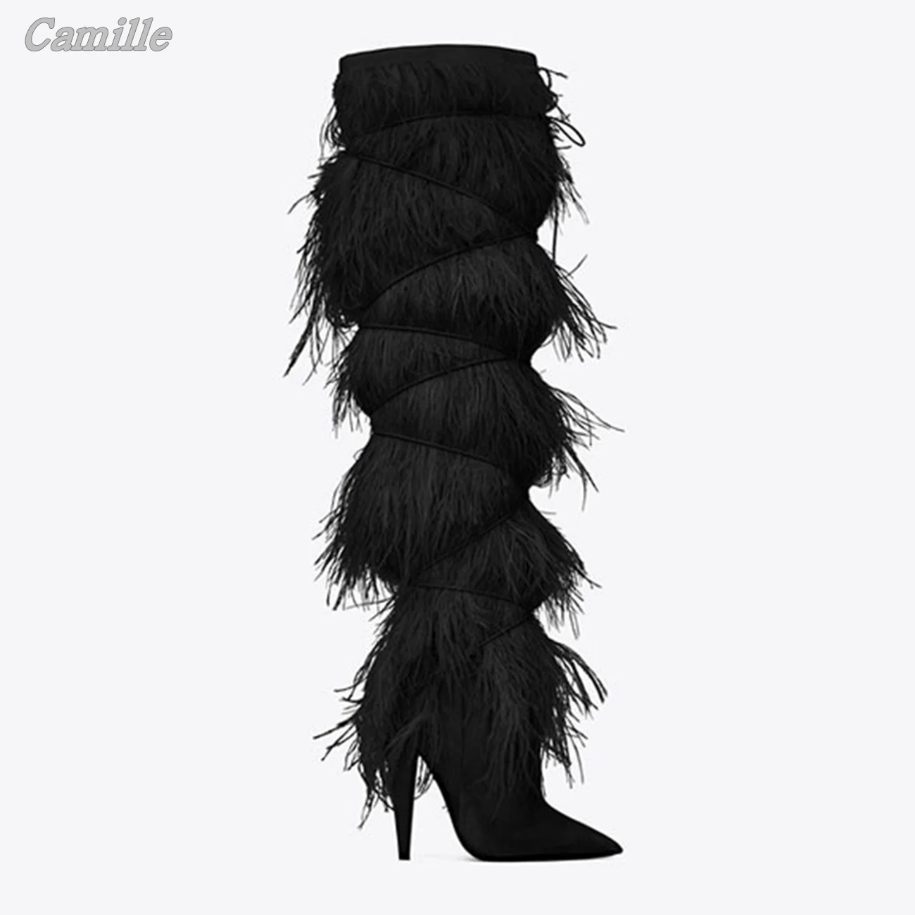 Sheep Suede Thickened Plush Catwalk Style Sexy Boots Autumn New Fashion All-Match Sexy Pumps Pointed Toe Knee High Boots