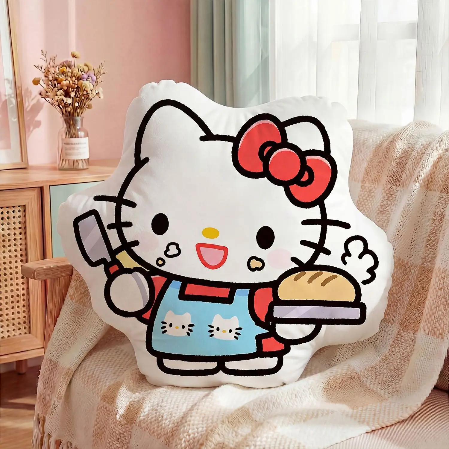 

40cm Hello Kitty Chef Printed Pillow Large Sofa Companion Irregular Pillow Ins Style Home Decoration Cute Kitty Plush Doll Toys