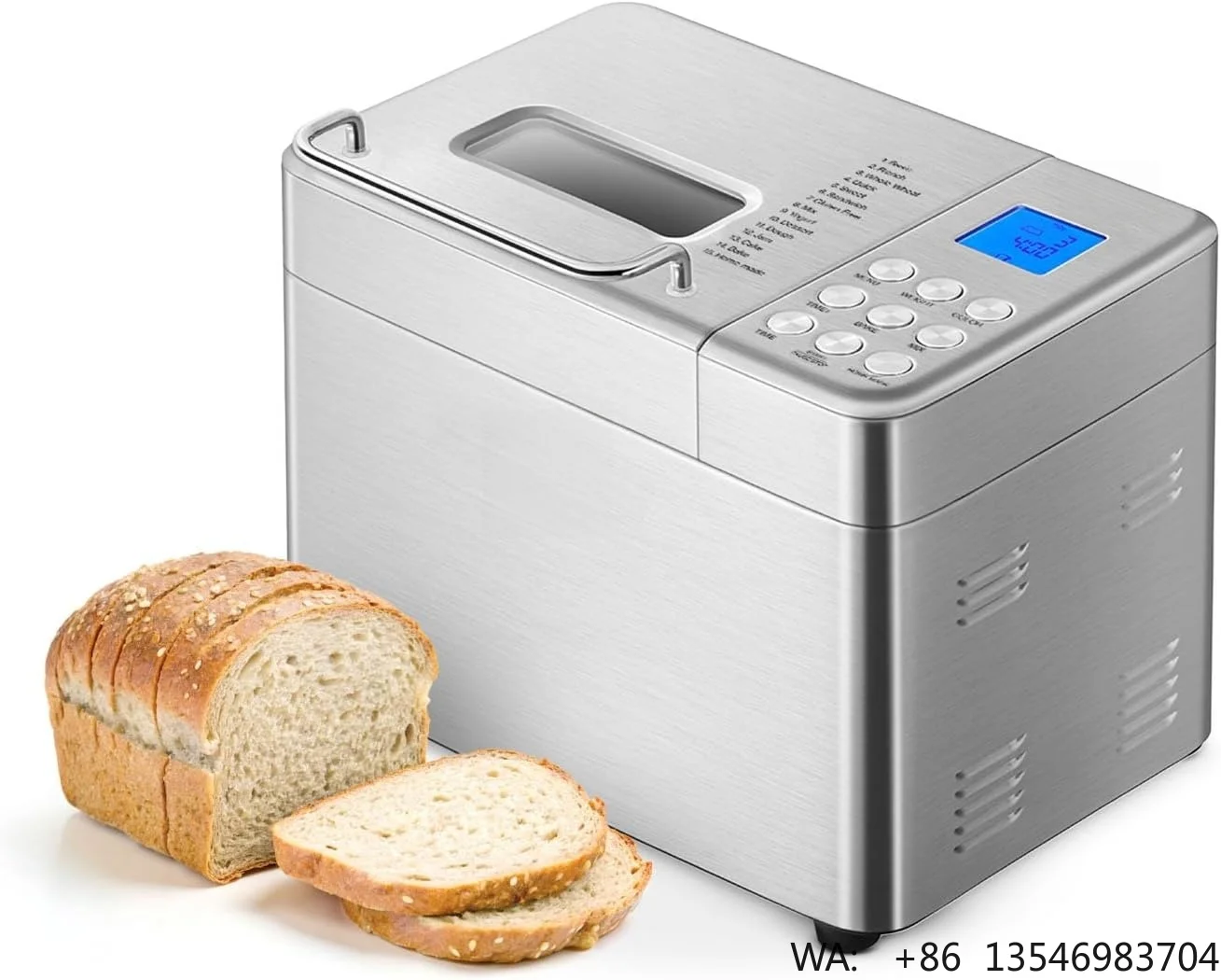 Multifunctional Electric 2LB Stainless Steel Programmable Fully Automatic Bread Maker Machine Exhaust Funnel DC Motor Energy