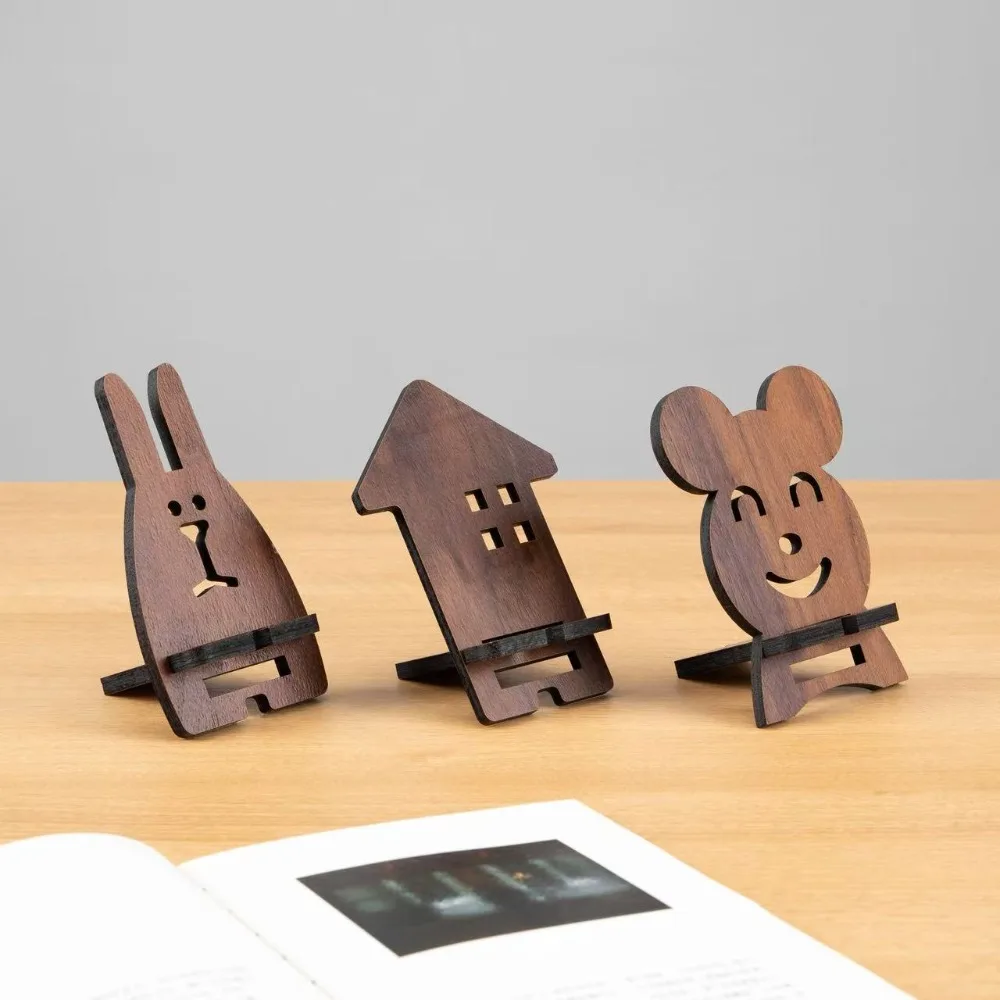 

Black Walnut Cartoon Minimalist Phone Stand Creative Detachable Lazy Desktop Holder Base For iPhone Lovely Rabbit Cartoon Table