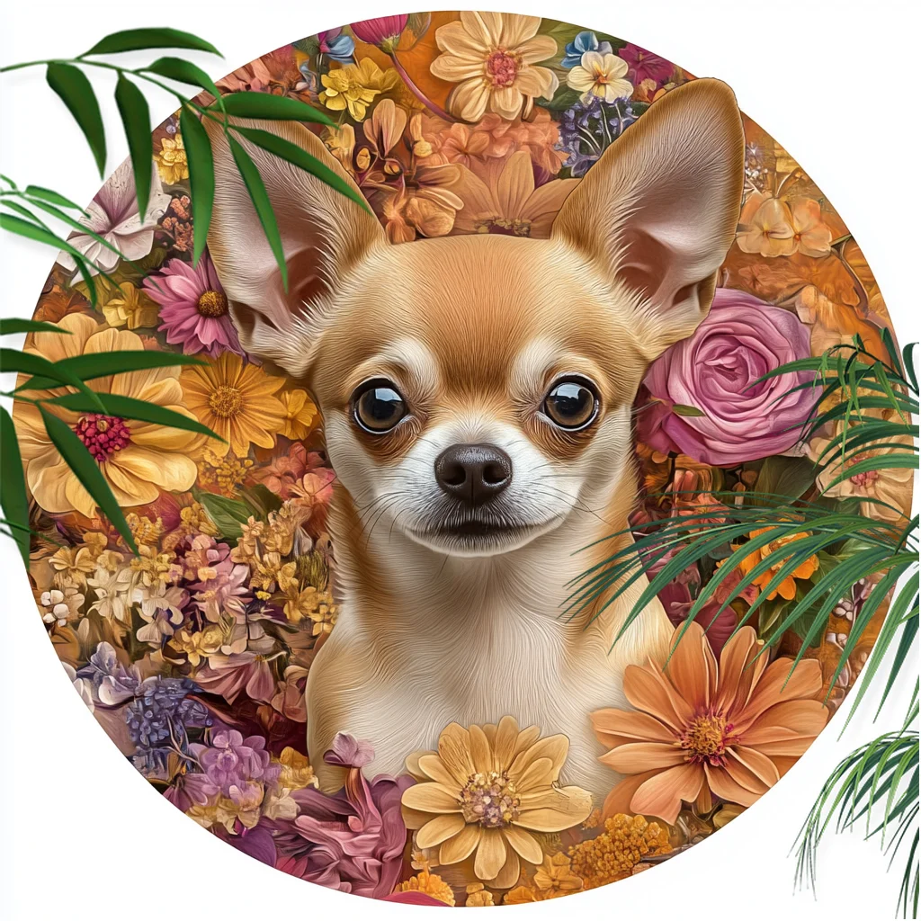 Custom Chihuahua Pet Ornaments - Circular Aluminum Decorative Paintings, Personalized Pet Souvenir Tombstones