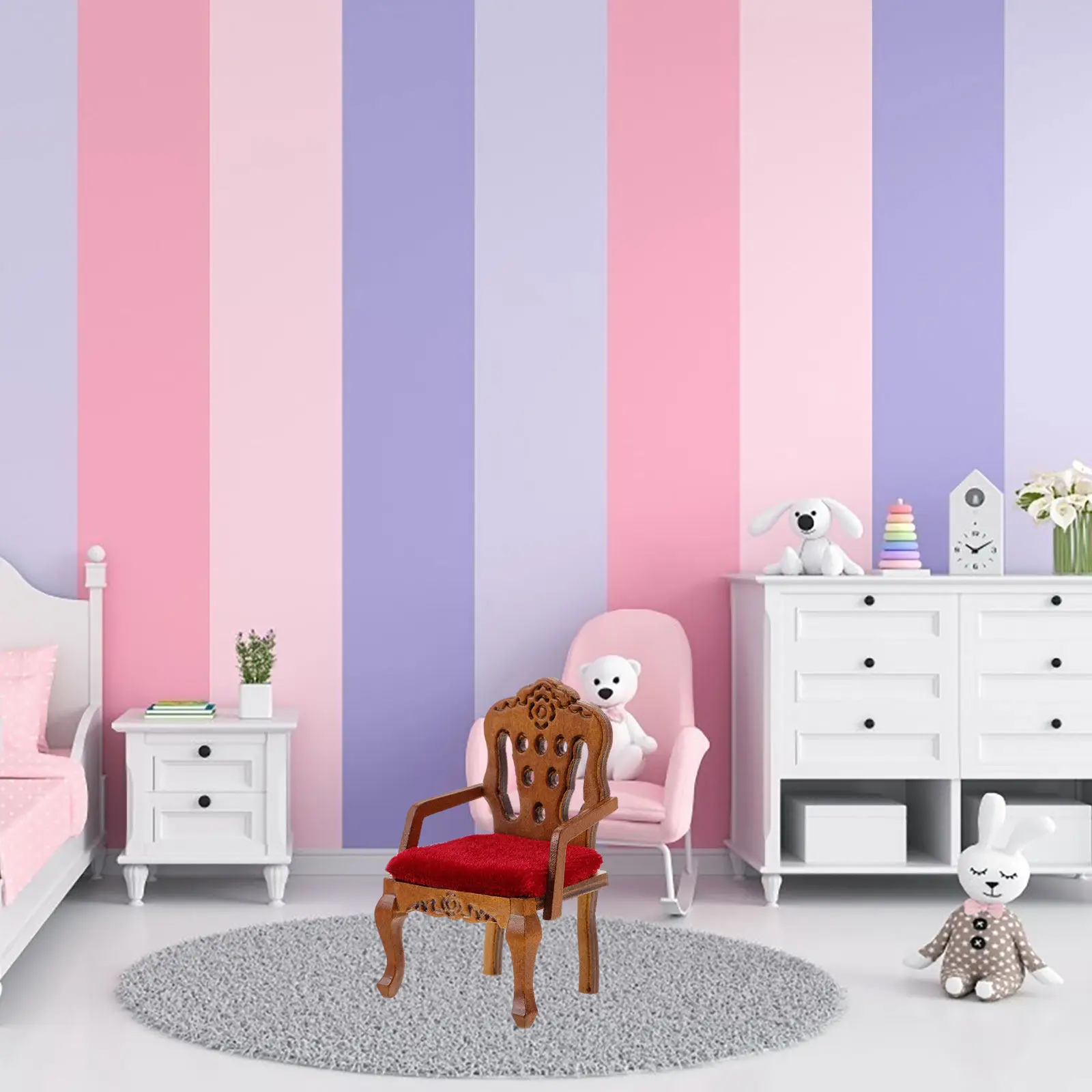 

Miniature Armchair 1 12 Scale Wooden Upholstered Chair Living Room Study Dollhouse Furniture Accessory