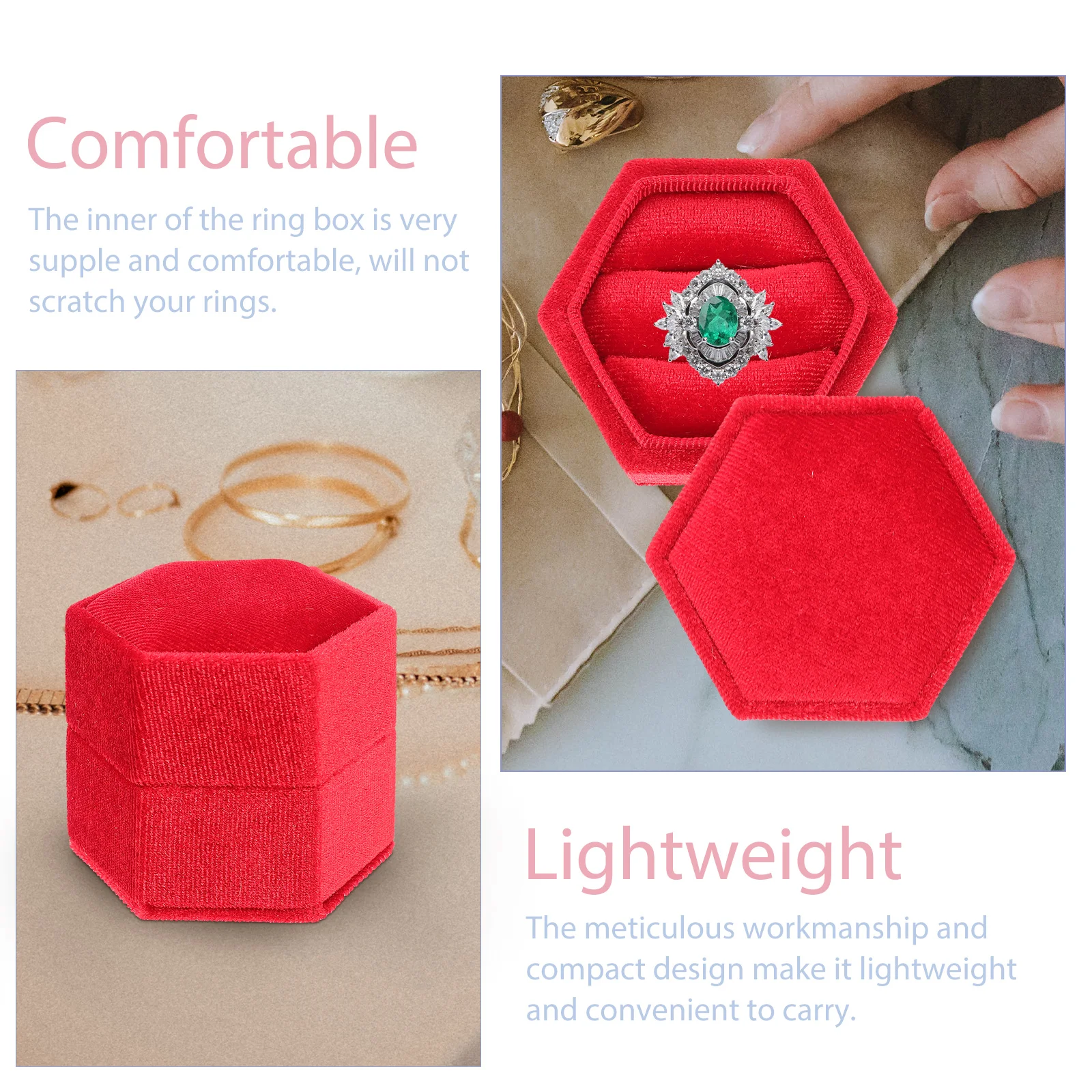 

Hexagon Jewelry Ring Box Portable Holder Case for Wedding Bride Valentine Gifts Romantic Proposal Storage Velour