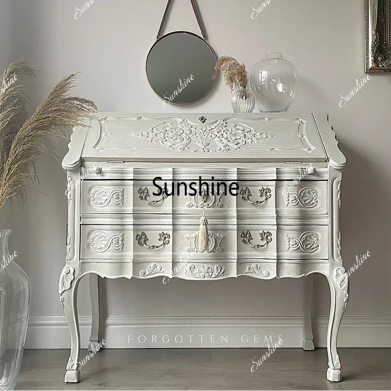French solid wood dresser light luxury full solid wood carving flower chest