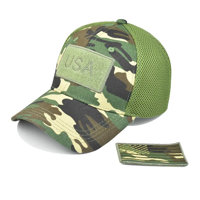 Men’s Tactical Mesh Trucker Hat, Camouflage Outdoor Baseball Cap with Removable Embroidered Patch, Adjustable Snap‑Back Sun Hat