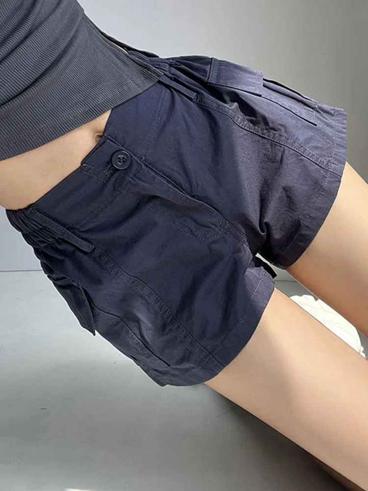 

Летние тонкие мешковатые короткие брюки-карго, корейские модные свободные спортивные бермуды, женские повседневные эластичные брюки с высокой талией, Cortos