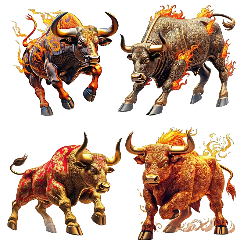Three Ratels CF73 Golden Bull with Flames Artistic animal stickers are personalized car stickers for home decoration