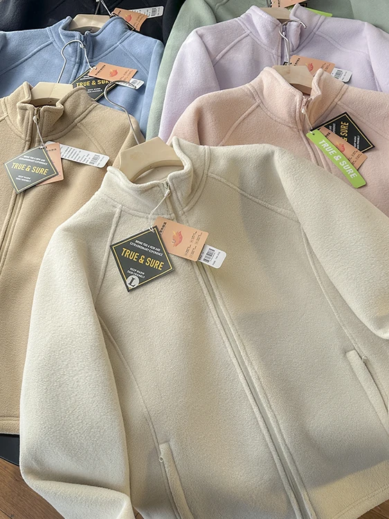 

Thiened Fce Women's Jaet Double-sided Floing Windproof Stand Collar Coat Warmth Added Zipper Closure Long Sve