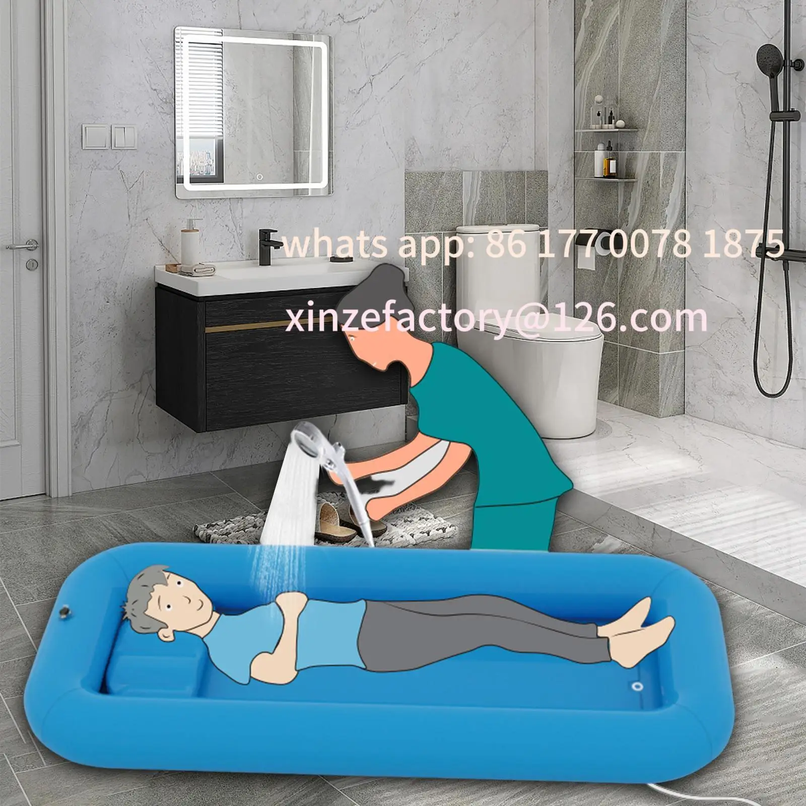 Customizable Inflatable Bathtub Foldable Bath Tub Bath Kit with Pillow Bath Basin for Caregivers Better Bathing