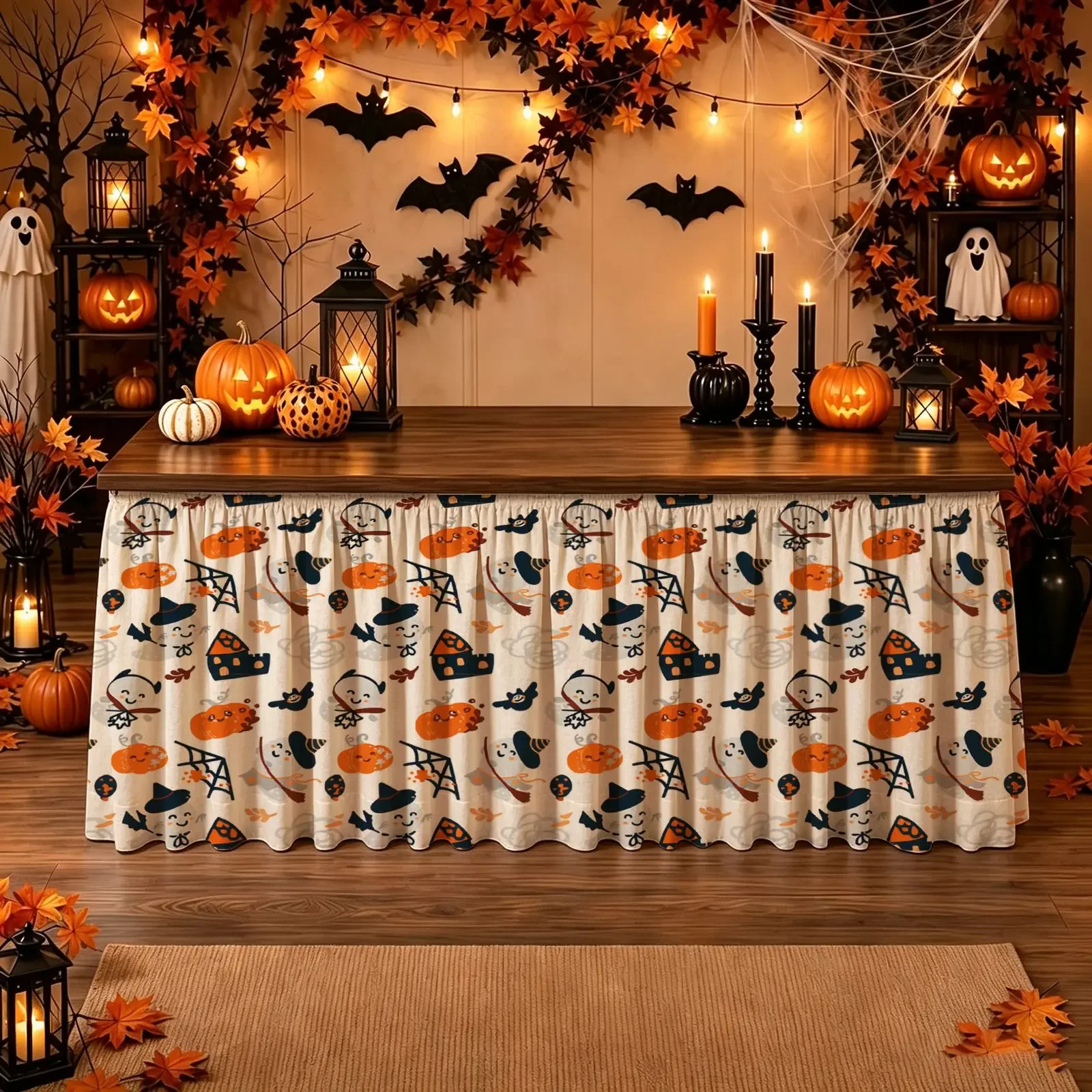 Halloween, Christmas, Party, Horror Table Dressing, 1-piece set, White background with pumpkins