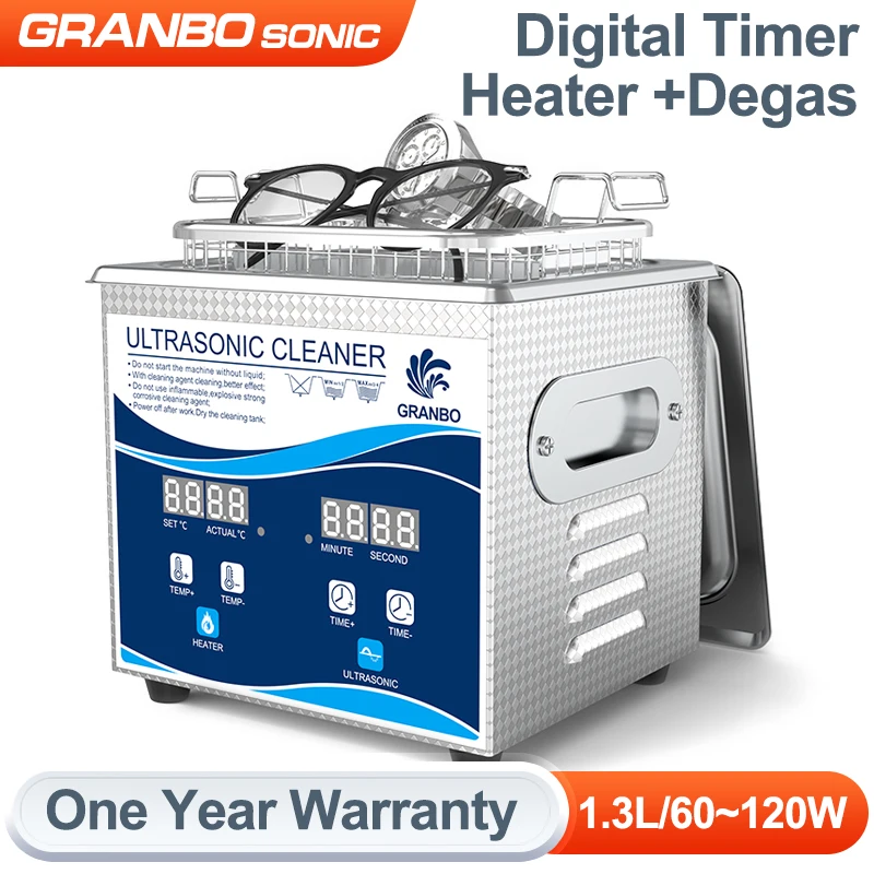 Granbo Digital Ultrasonic Cleaner Bath 1L 60W 120W DEGAS con riscaldatore pulizia gioielli occhiali orologi candela protesi