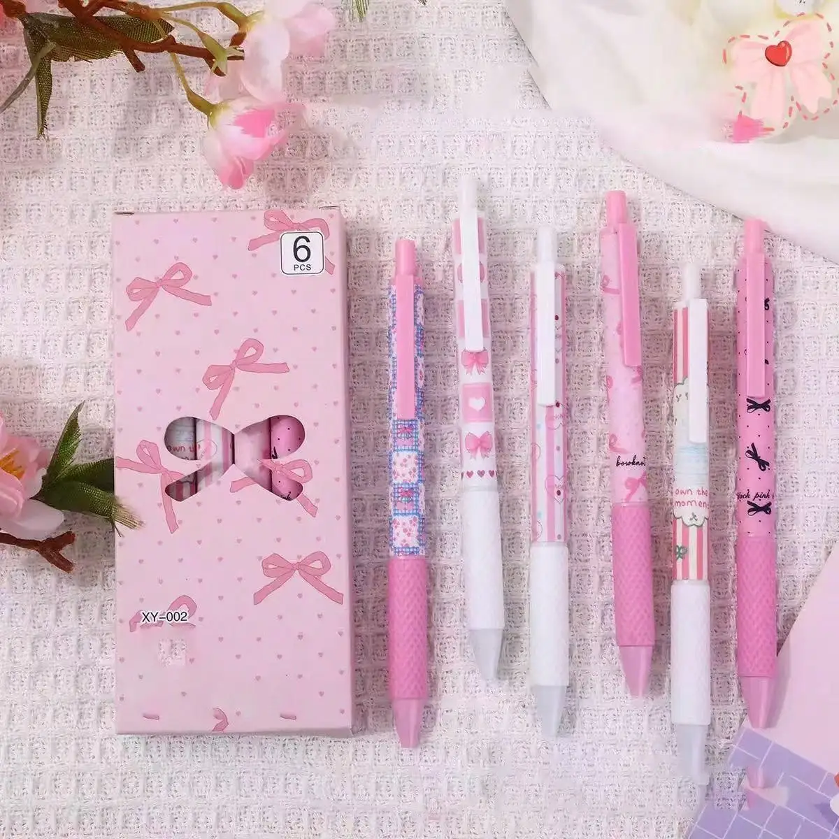 6pcs Bow Pens With Quick-Dry Ink, Smooth Writing, Non-Smudge, Durable, Ideal For School Office And Daily Use & Perfect GiftHS