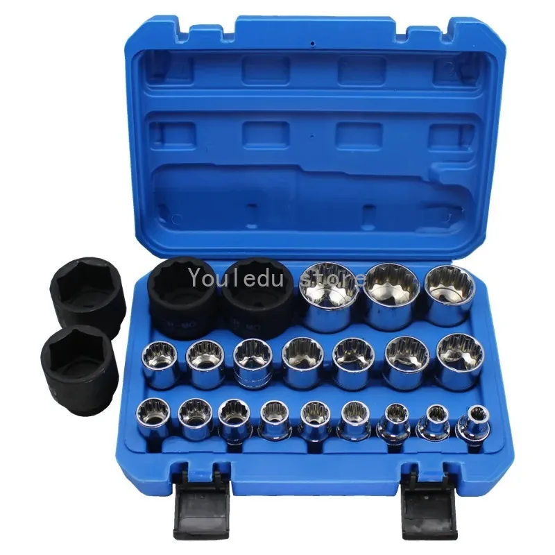 

21PC6/12Corners Socket Wrench Set Lock Socket Torx Hex Torx Splined Bit Socket Set 1/2" Hex Repair Tool Kit 8-32mm