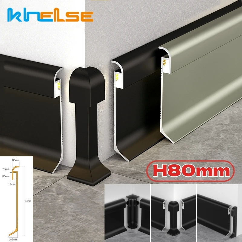 

H80mm Surface Mounted LED Skirting Line Aluminum Profile Wall Trim Moulding Board Backlight Channel Stair Corner Bar Strip Light