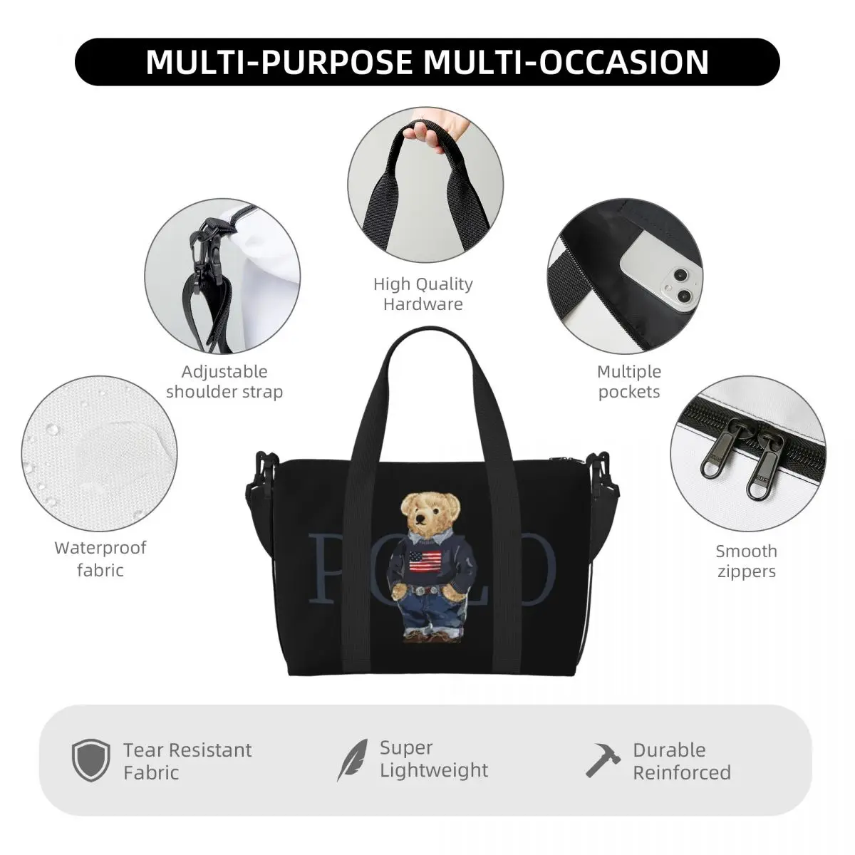 Ralph Bear-Bolso cruzado de viaje para hombre y mujer, bolsa de equipaje de mano, bolso de mano de gran capacidad para fin de semana, gimnasio, deporte