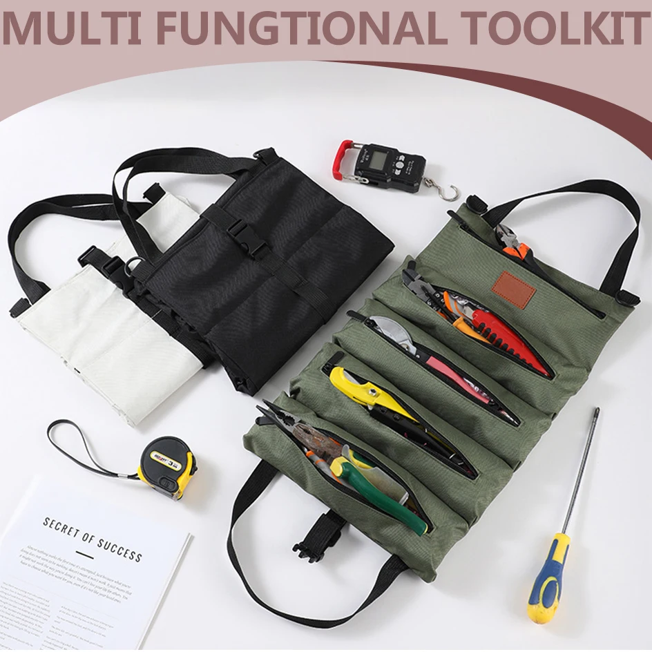 Multi-Purpose Roller Tool Bags Oxford Canvas Practical Handles Bags Chisel Electrician Carrying Toolkit Instrument Package Case