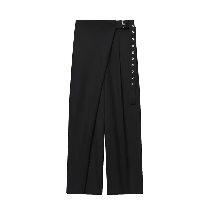 Spodnie damskie z szerokimi nogawkami, z mieszanki materiałów, z wysokim stanem, w stylu casual, nowość na jesień, różne materiały.