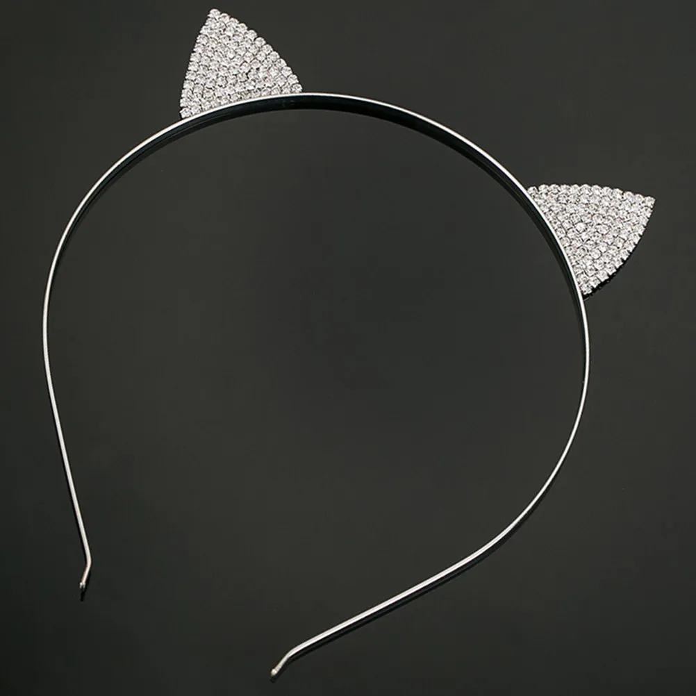 

2Pcs Cat Ear Crystal Headband Rhinestone Hair Band for Masquerade Costume Party Prom Holiday Accessories Women Girls