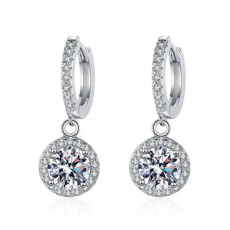 

S925 Sterling Silver 1 Carat Mosonite Earrings Plated with Platinum Classic Round Surrounding Earrings Wedding Jewelry Wholesale