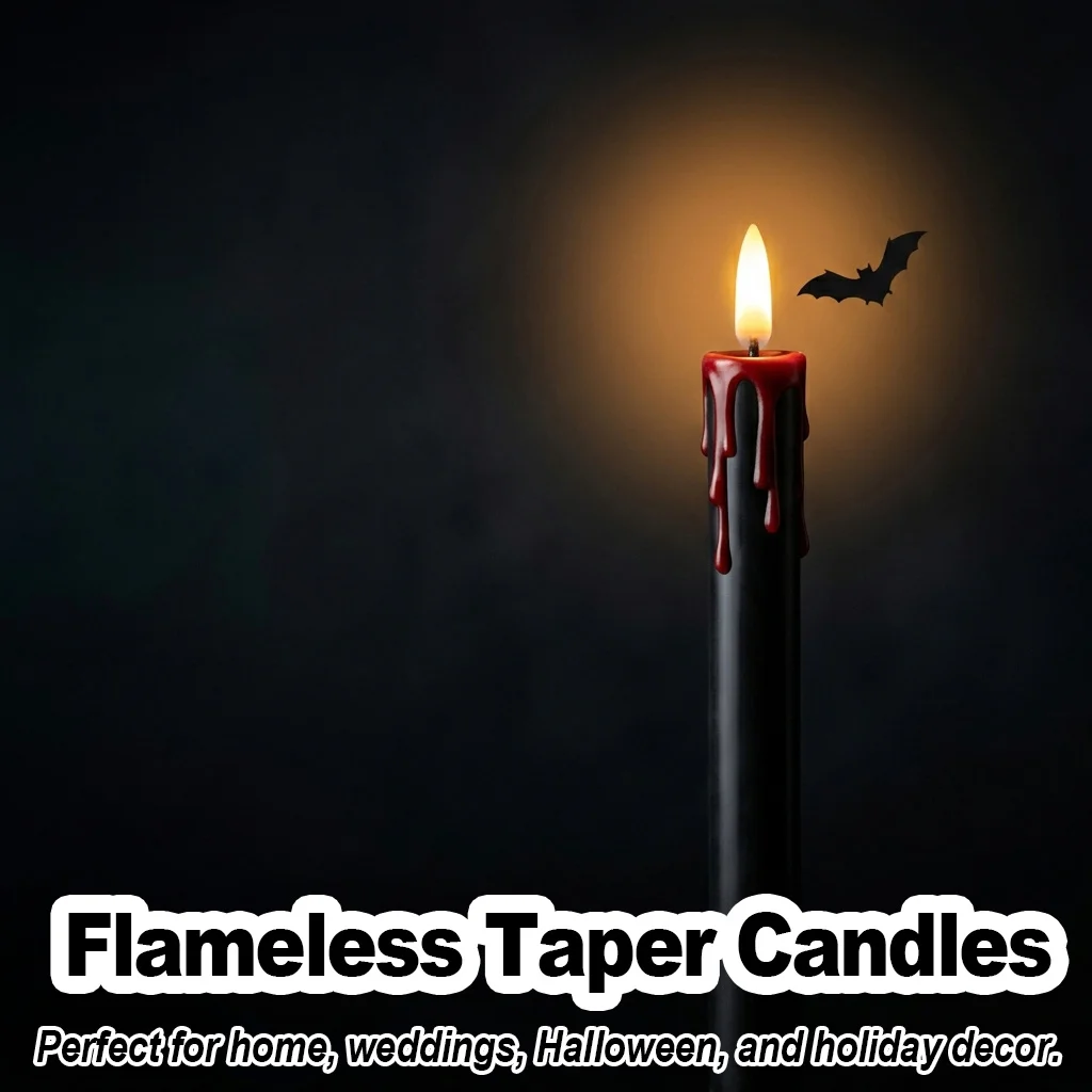 6 Pcs Flameless Taper Candles Battery Operated 3D Flickering Dripping LED Fake Candles With Remote For Spooky Halloween Decor