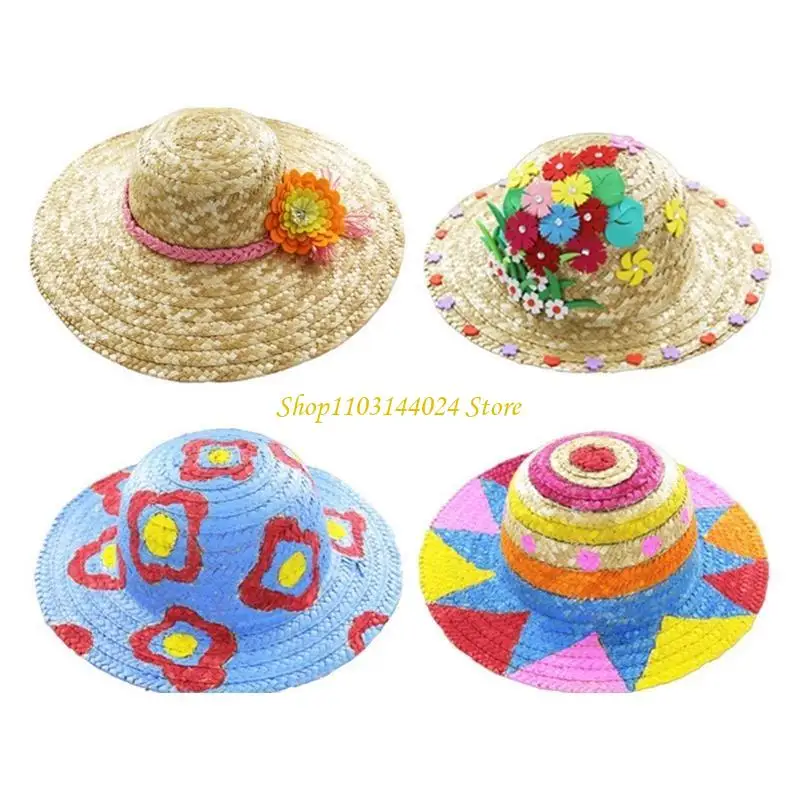 N5KE Handmade DIY Painting Hat for Women and Men Unique Artistic Straw Hat DIY Creative Art Decoration Multiple Size
