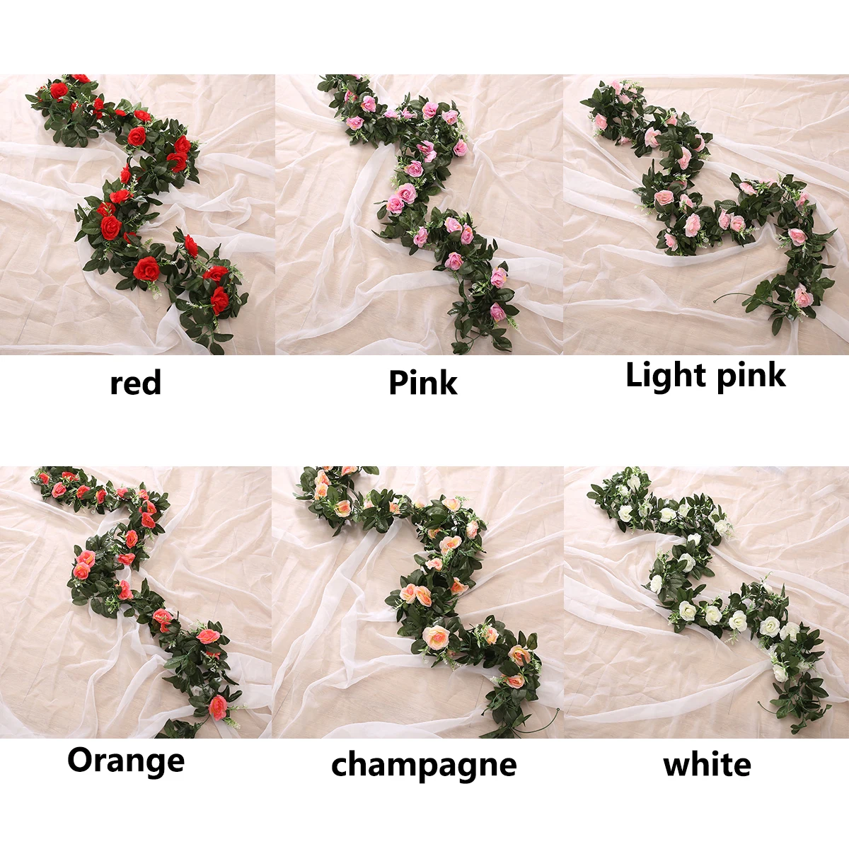 

Silk Rose Artificial Flowers Vine Hanging Lattice Wall Festival Rattan Leaves Garland Outdoor Wedding Home Room Table Diy Decor