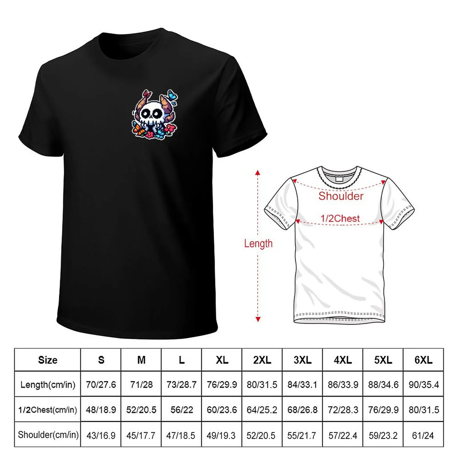 Pixelated Tranquility: Cute Horned Skull Enjoys The Butterflies T-Shirt Quick Dry Sports Short Sleeve Tee