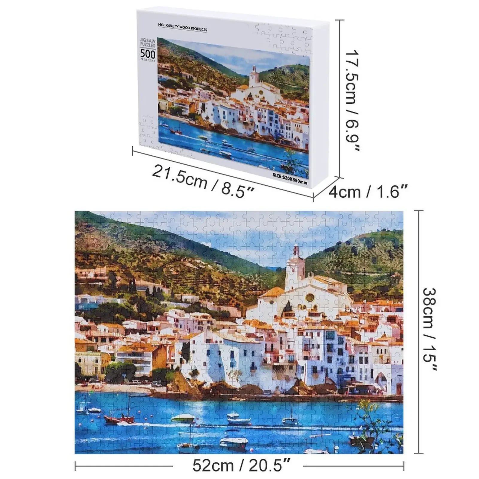 Cadaqués, Espanha vista cênica quebra-cabeça animais de madeira nome personalizado nome brinquedo de madeira quebra-cabeça