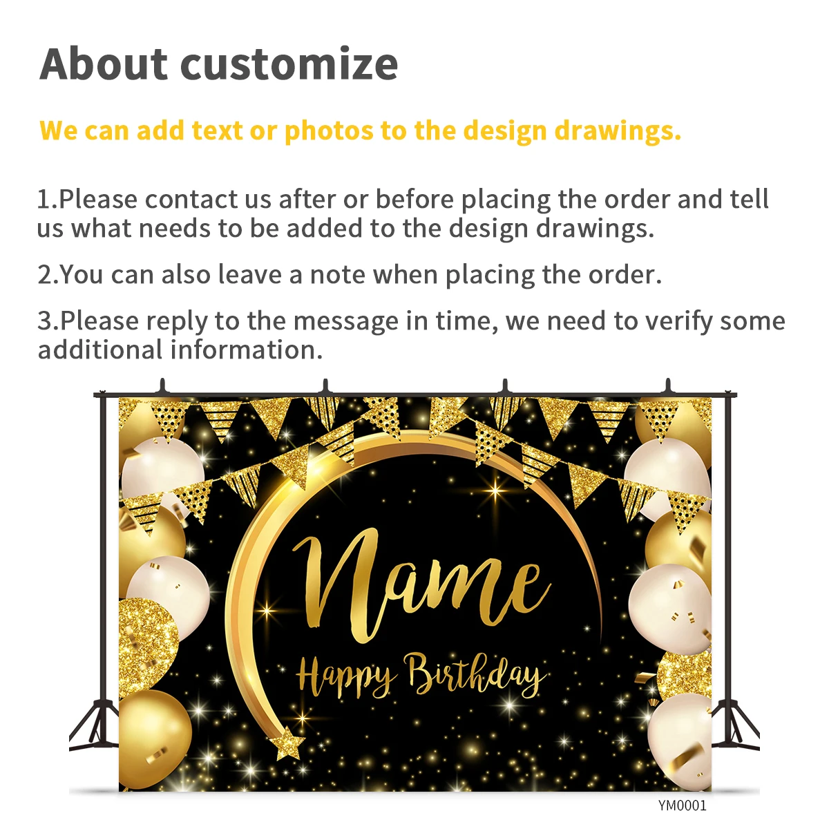 Custom Name Photo Birthday Party Decoration Black Gold Sign Poster for Anniversary Backdrop Background Banner Party Supplies